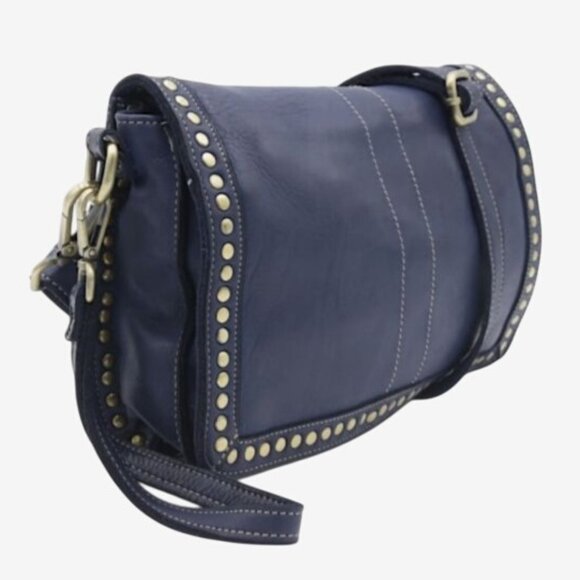 Bolsa Nova Marisa Navy Leather Crossbody Handbag Removable Straps & Studded Trim - Picture 3 of 9
